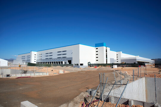 ONDA, SPAIN, OCTOBER - 2021: Amazon logistics center under construction of 200,000 square meters
