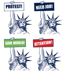 liberty statue holding text panel with important notice © volod2943