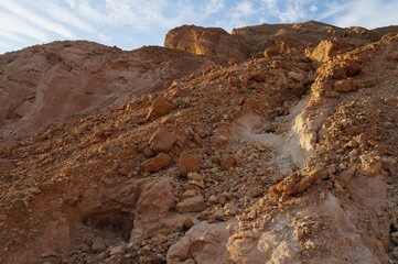 Hiking in evening in Shehoret mountains, south Israel 