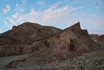 Hiking in evening in Shehoret mountains, south Israel, sunset time