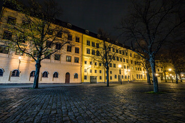 Fototapeta na wymiar Stockholm, Sweden Old buildings on the island of Riddarholmen at night.