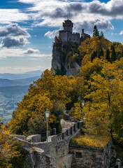 the Rocca della Guaita Castle on top of the mountain in the capital of San Marino