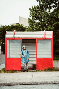 Person standing on bus station in town