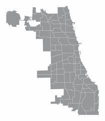 Chicago City administrative map - obrazy, fototapety, plakaty