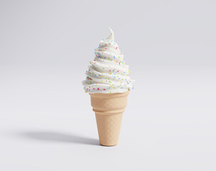 Vanilla soft cone ice cream, white ice cream in waffle cone