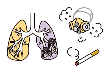 シンプル　イラスト　肺がんの原因　たばこ　粉じん