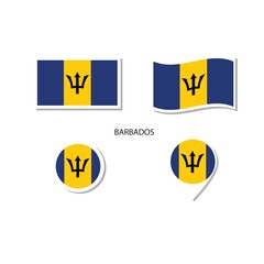 Barbados flag logo icon set, rectangle flat icons, circular shape, marker with flags.