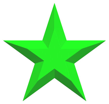 5 Point Star - Christmas Star - Green Single Isolated On White - 3d Rendering