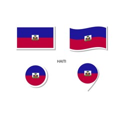Fototapeta premium Haiti flag logo icon set, rectangle flat icons, circular shape, marker with flags.