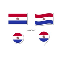 Paraguay flag logo icon set, rectangle flat icons, circular shape, marker with flags.