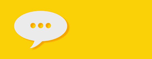 Chat bubble Sign Concept on yellow background. Horizontal web banner with copy space, template.