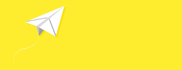 Aeroplane Sign Concept on yellow background. Horizontal web banner with copy space, template.