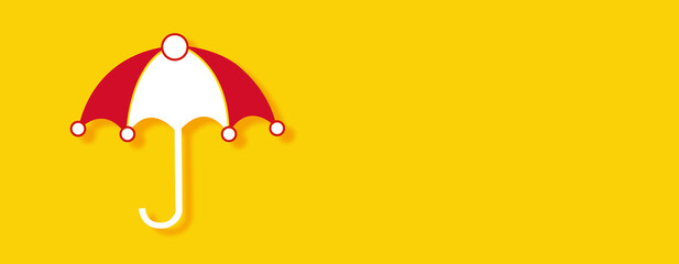 Umbrella colorful Sign Concept on yellow background. Horizontal web banner with copy space, template.