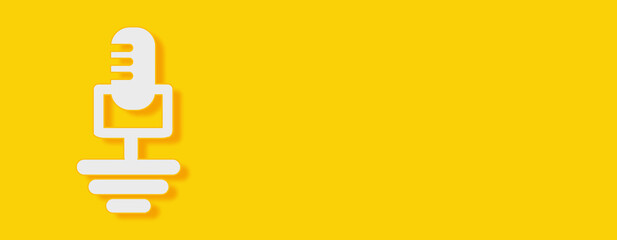 Mic Sign Concept on yellow background. Horizontal web banner with copy space, template.