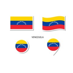 Venezuela flag logo icon set, rectangle flat icons, circular shape, marker with flags.
