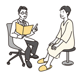 シンプル　イラスト　医者から検査結果を聞く患者の男性