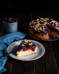 homemade lemon pie with black currant