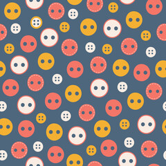 Buttons for sewing  hand drawn  seamless pattern on blue background. Trendy simple print for wrapping paper, textile, fabric design