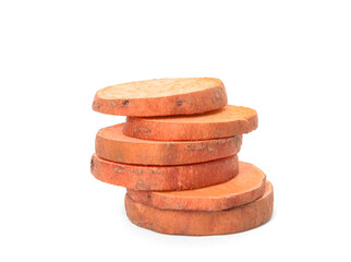 Fototapeta na wymiar Cut fresh sweet potato isolated on white