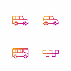 Set line Taxi car roof, Bus, Car and . Gradient color icons. Vector