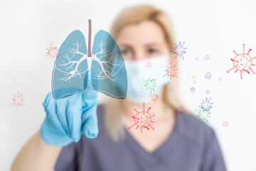 the doctor holds the lungs organ symbol. Awareness of lung cancer, pneumonia, asthma, COPD,...