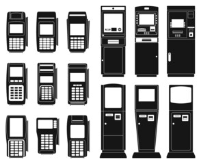 Bank terminal vector illustration on white background. Isolated black set icon atm. Vector black set icon bank terminal.