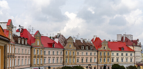 colorful city apartment buildings in the historic town center of Lublin - obrazy, fototapety, plakaty