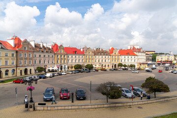 colorful city apartment buildings and city square on the historic town center of Lublin