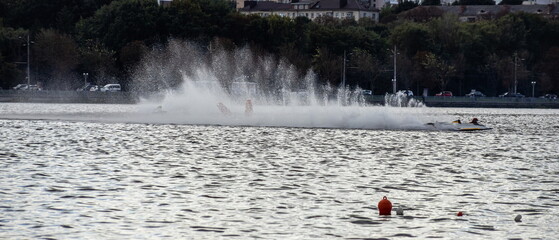 sport. motor boat races. speed, water sports. competition on the water on a sunny day