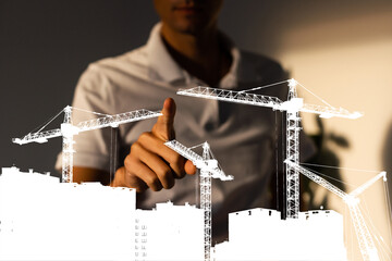 Businessman pressing data connection. High speed data connection. New modern technologies. Virtual...