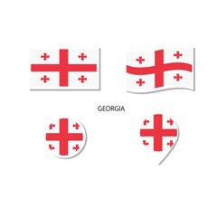 Georgia flag logo icon set, rectangle flat icons, circular shape, marker with flags.