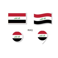 Fototapeta premium Iraq flag logo icon set, rectangle flat icons, circular shape, marker with flags.