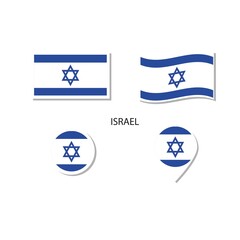 Israel flag logo icon set, rectangle flat icons, circular shape, marker with flags.