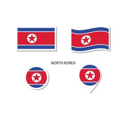 Obraz premium North Korea flag logo icon set, rectangle flat icons, circular shape, marker with flags.