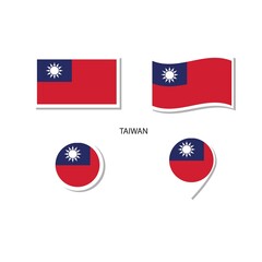 Obraz premium Taiwan flag logo icon set, rectangle flat icons, circular shape, marker with flags.