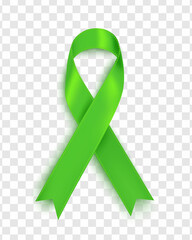 Vector illustration of the gallbladder cancer awareness tape, isolated on a transparent background. Realistic vector green silk ribbon with loop.Poster design