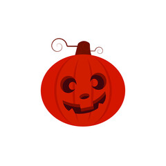 Orange pumpkin with carved face, decoration for halloween, isolated on white background. Vector illustration, flat minimal color cartoon design, eps 10.