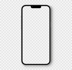 Realistic models smartphone with transparent screens. Smartphone mockup collection. Device front view. 3D mobile phone with shadow on transparent background - stock vector. - obrazy, fototapety, plakaty