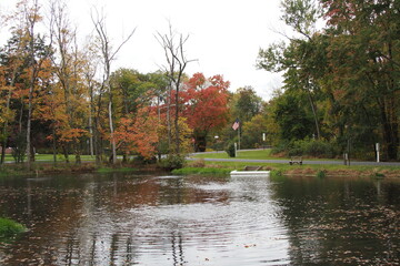 Fototapeta na wymiar The pond on an autumn afternoon in New Britain, PA.