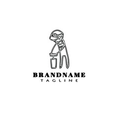 cute construction worker logo cartoon icon design template black isolated vector illustration