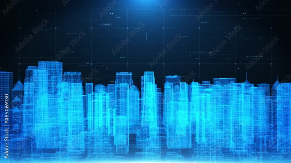 Poster HUD Digital Skyscraper Wireframe Futuristic Technology Security Connection Interface.