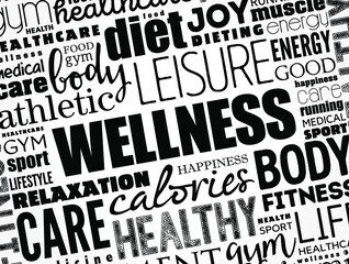 Obraz premium Wellness word cloud collage, health concept background
