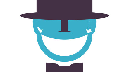 Magician face made of top hat, white cape and white gloves with magic wand. Clipping mask used.