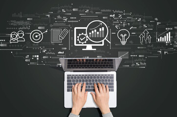 Marketing Strategy concept with person using a laptop computer