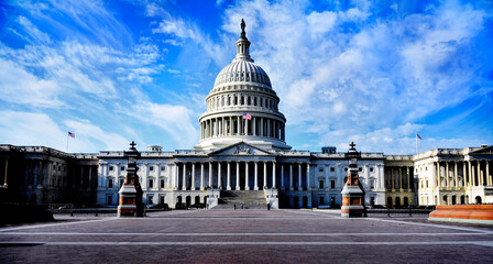 Fototapeta premium United State Capitol Building Blue Sky and Clouds Congress Senate Law Makers