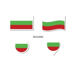 Bulgaria flag logo icon set, rectangle flat icons, circular shape, marker with flags.