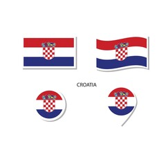 Croatia flag logo icon set, rectangle flat icons, circular shape, marker with flags.
