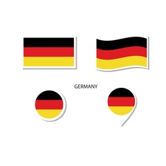 Germany flag logo icon set, rectangle flat icons, circular shape, marker with flags.