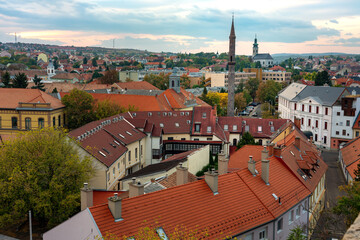 Fototapeta na wymiar aerial cityscape of Eger Hungary from the castle with minaret