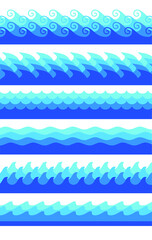 Set of vector images of waves, sea, rivers. Background, sticker 